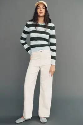 Colette Corduroy High-Rise Wide-Leg Full-Length Pants (Cream)