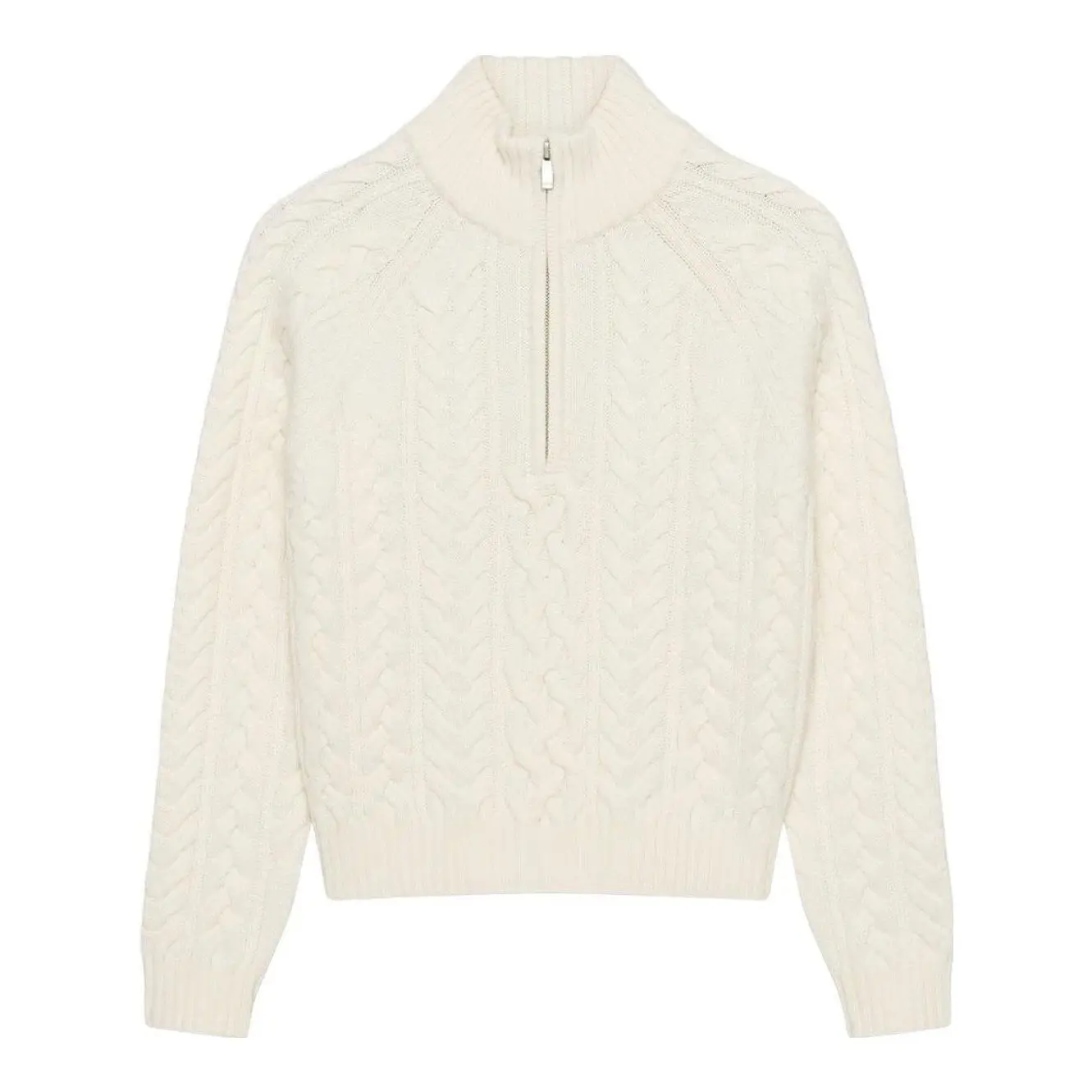 Cable Knit Merino Wool 1/4 Zip Sweater (Whisper White)