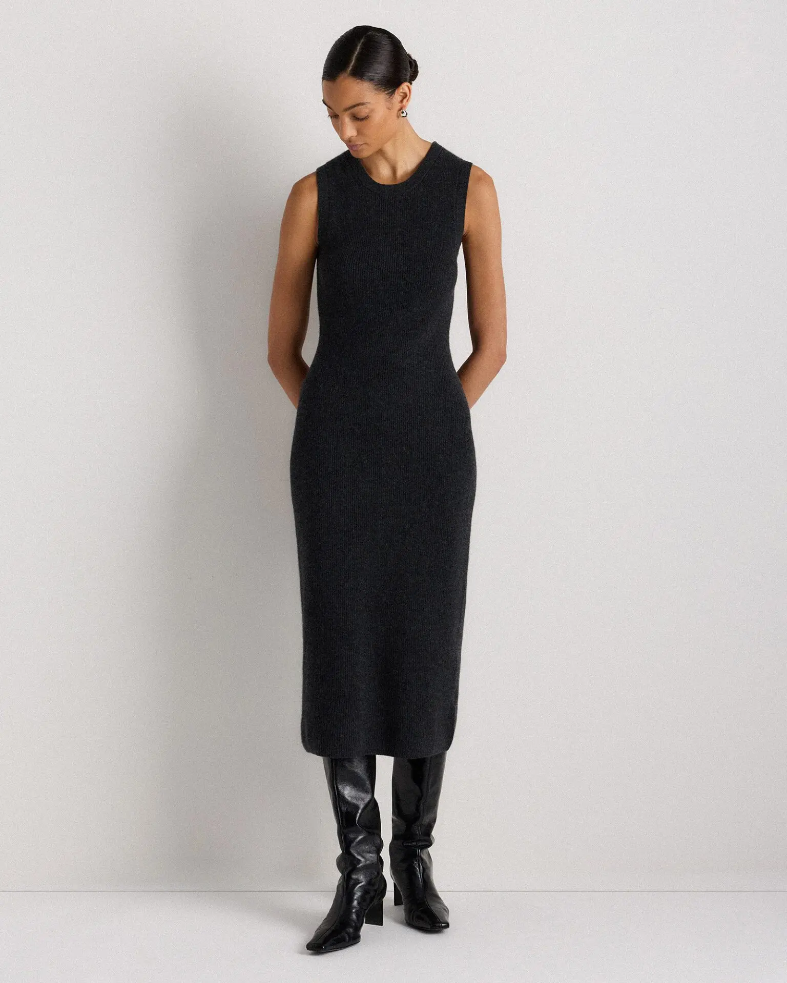Mongolian Cashmere Sleeveless Midi Sweater Dress