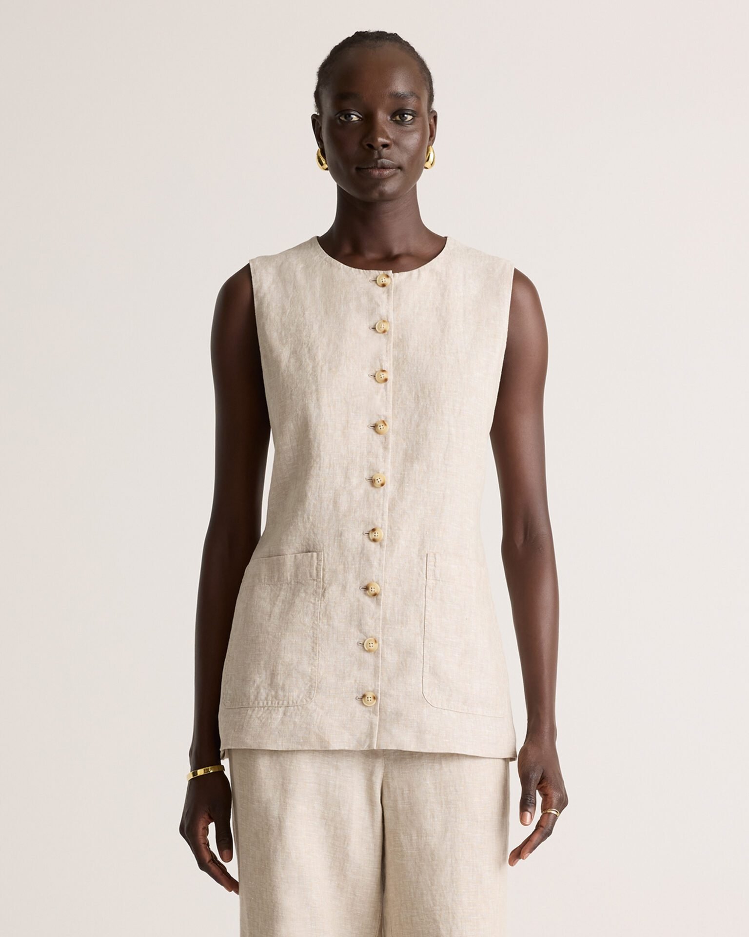 100% European Linen Longline Vest (Flax)