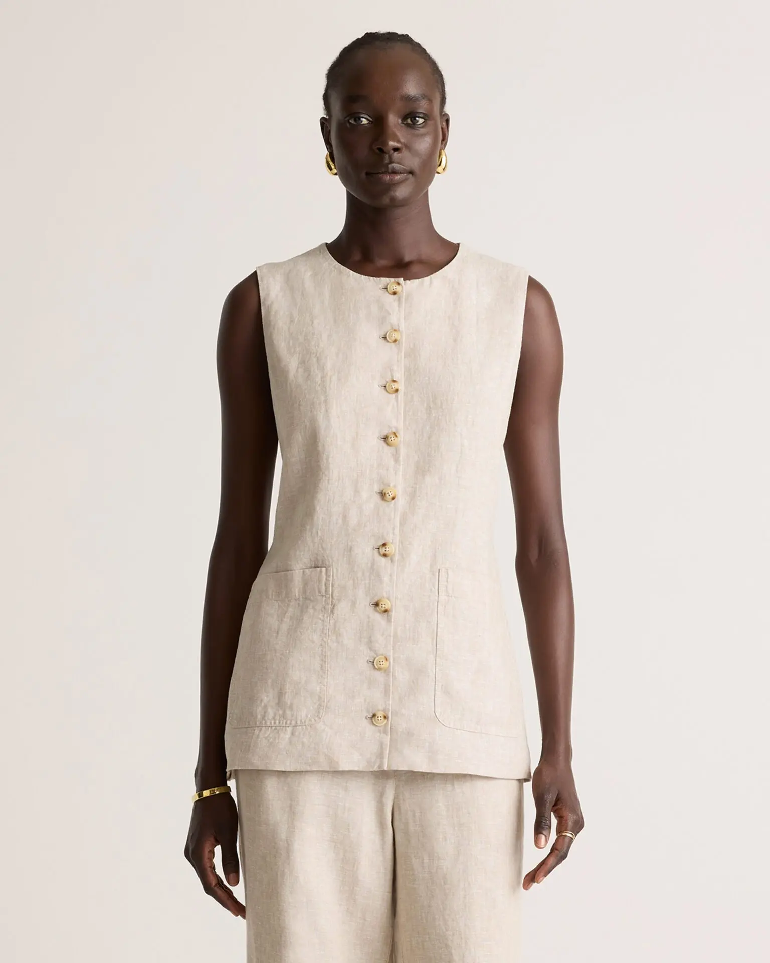 100% European Linen Longline Vest (Flax)