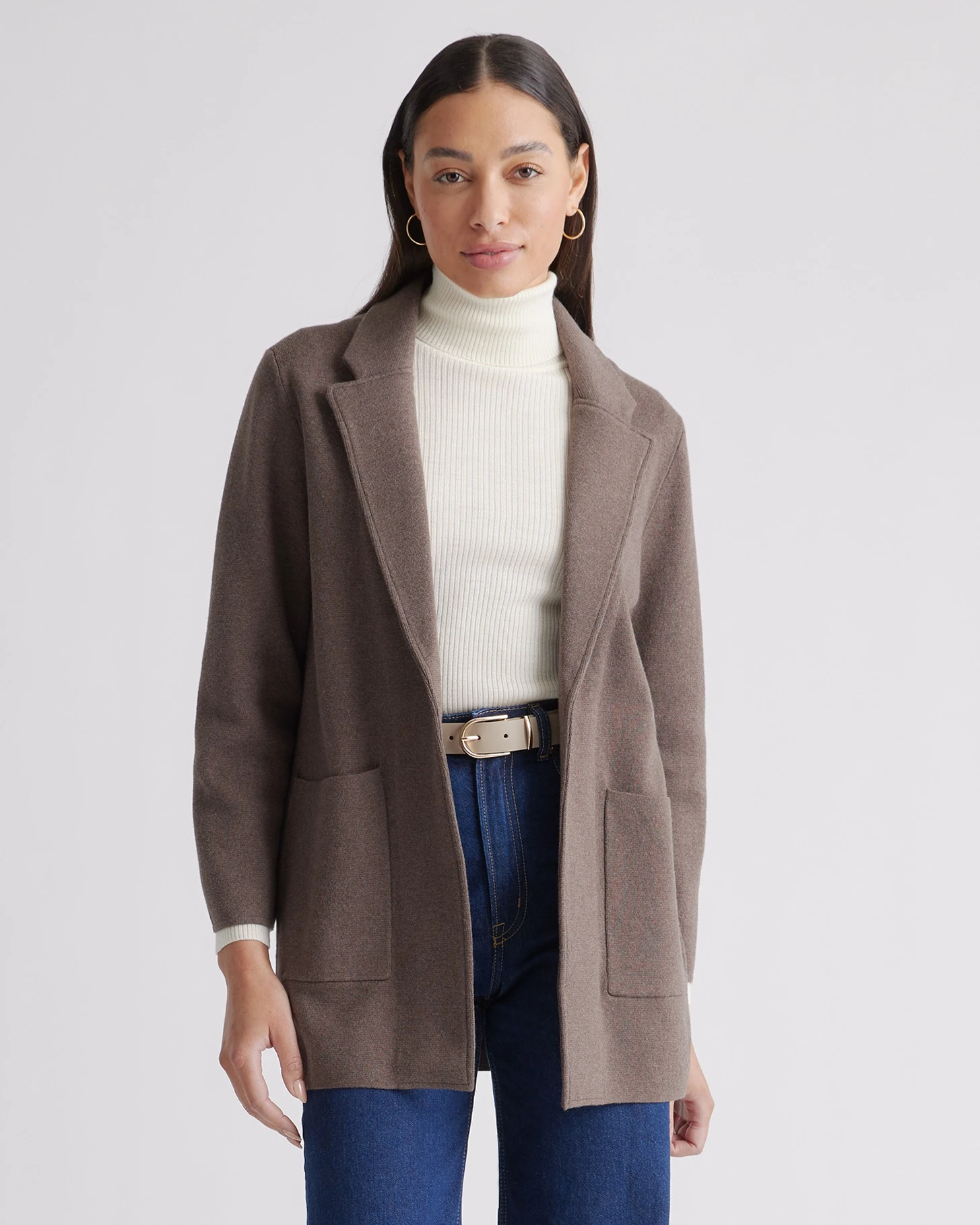 100% Organic Cotton Knit Blazer (Heather Brown)