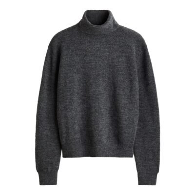 Mongolian Cashmere Fisherman Turtleneck Sweater (Heather Grey)