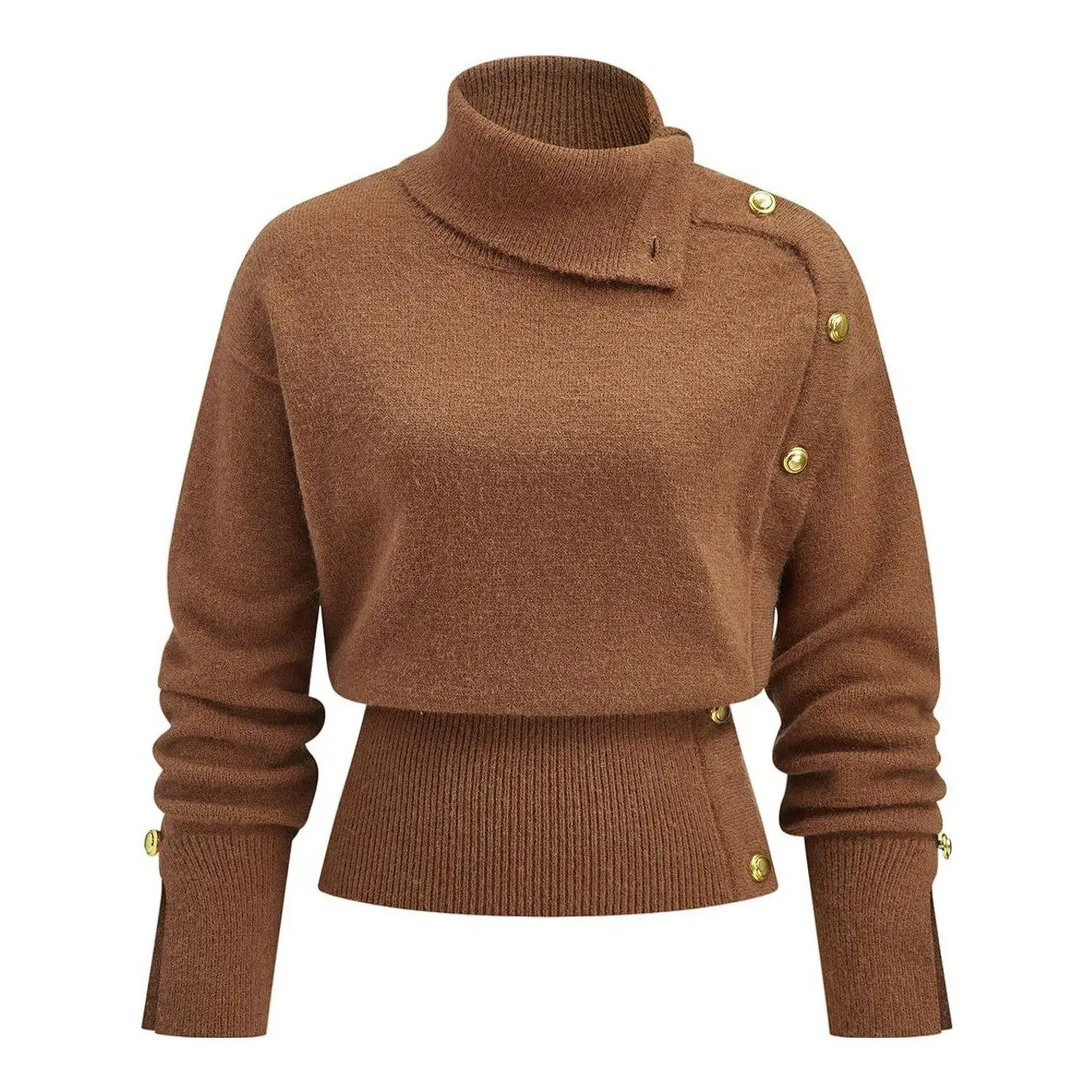 Cinched Waist Asymmetrical Turtleneck Sweater