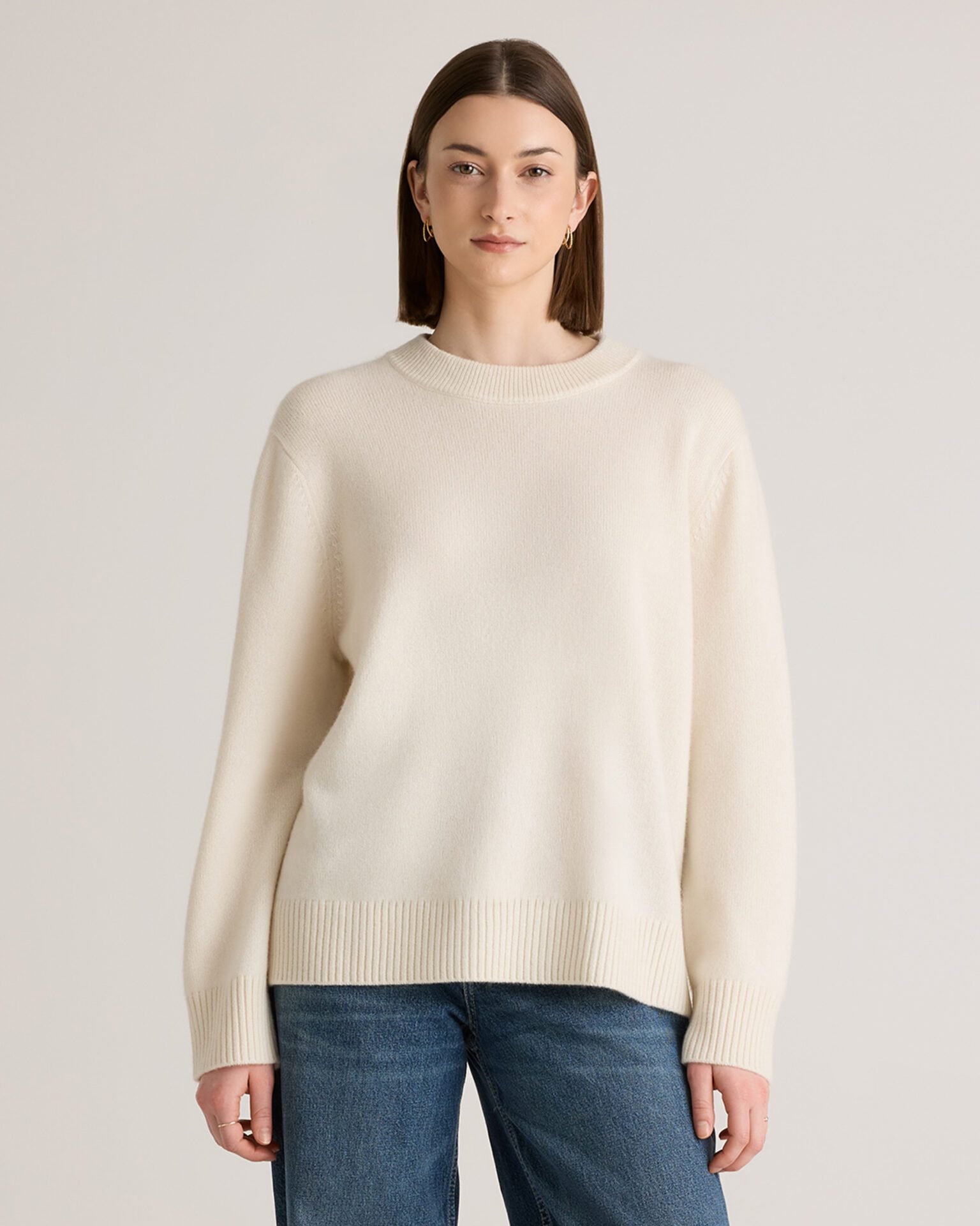 Mongolian Cashmere Oversized Crewneck Sweater (Ivory)