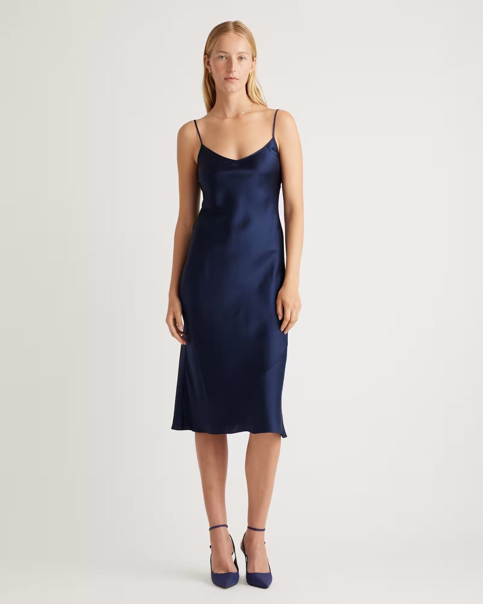 100% Washable Silk Slip Dress (Navy)
