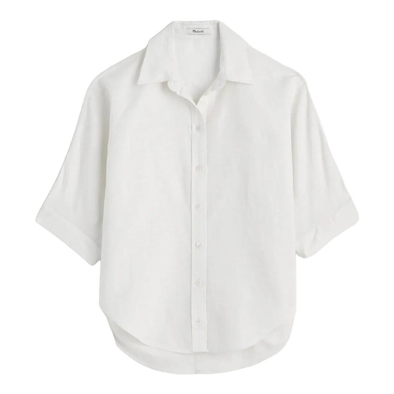 Relaxed Pleat-Sleeve Button-Up Shirt in Cotton-Linen Blend (Ivory Linen)