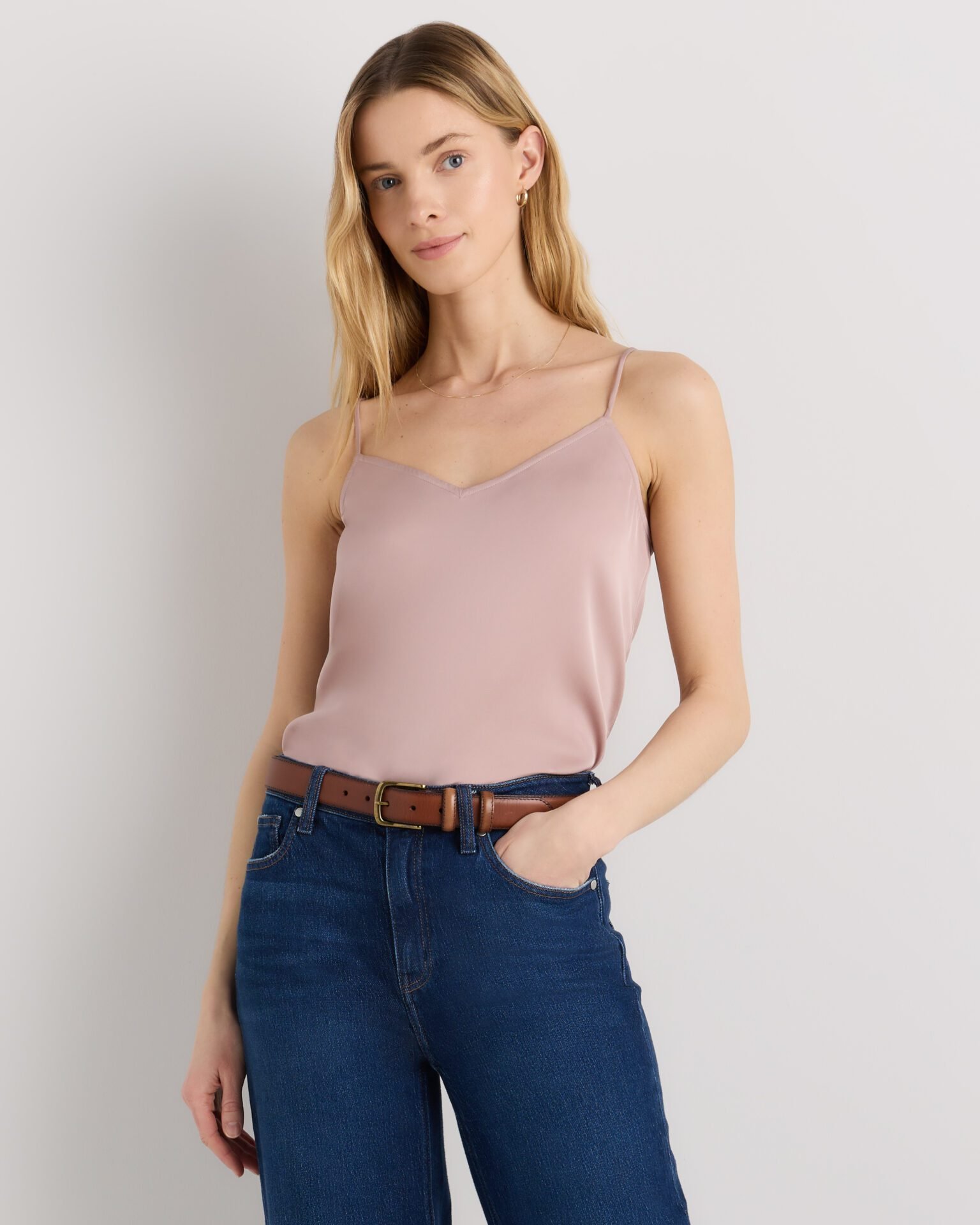 Washable Stretch Silk V-Neck Cami (Vintage Pink)