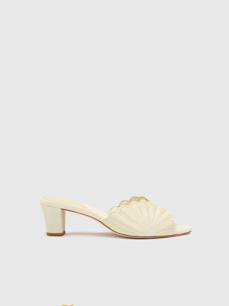 Waldena Block Heeled Mule (Cream Puff Taffeta)