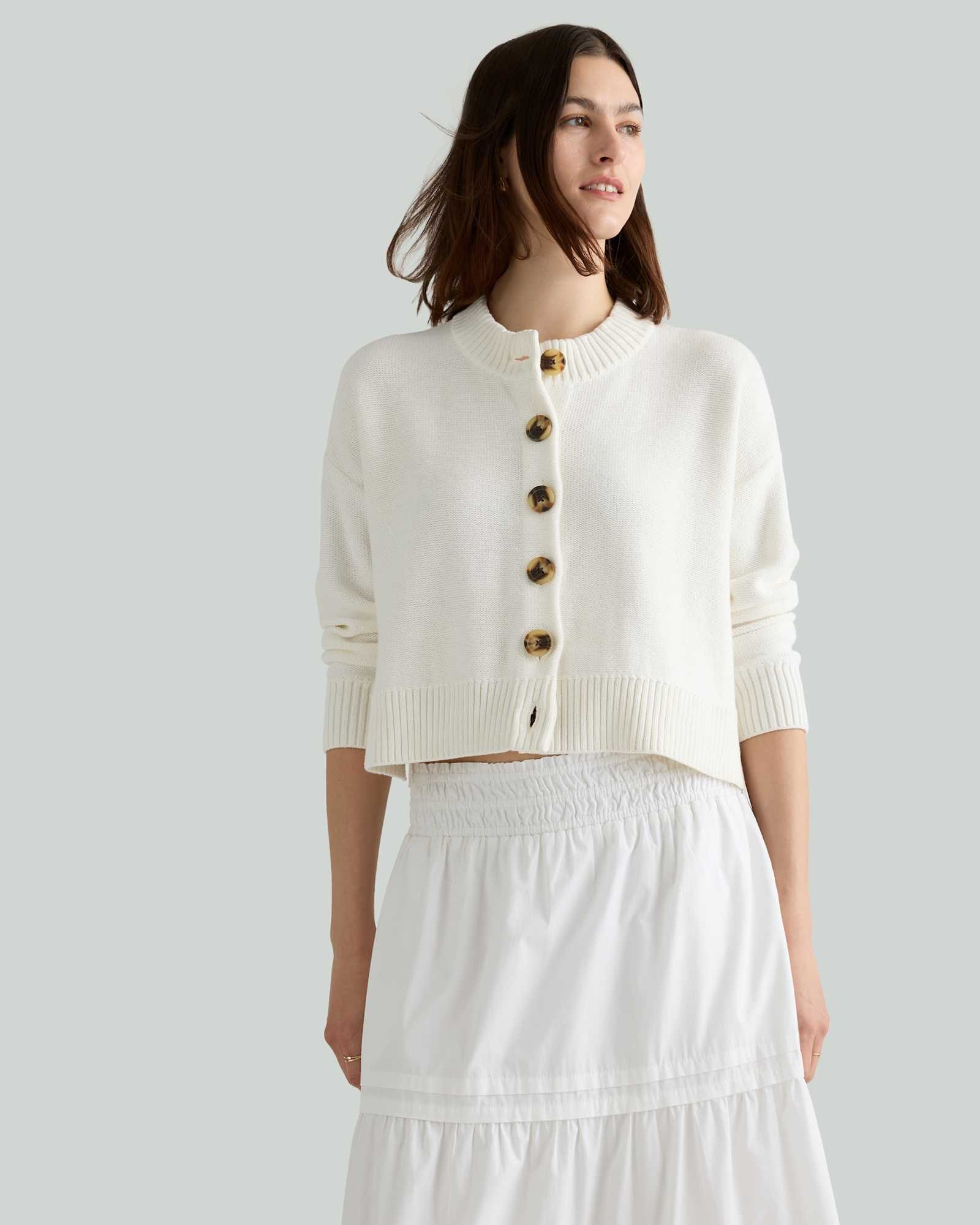 100% Organic Cotton Cropped Cardigan (Ivory)