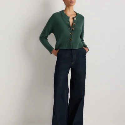 100% Organic Cotton Cropped Cardigan (Big Sur Green)