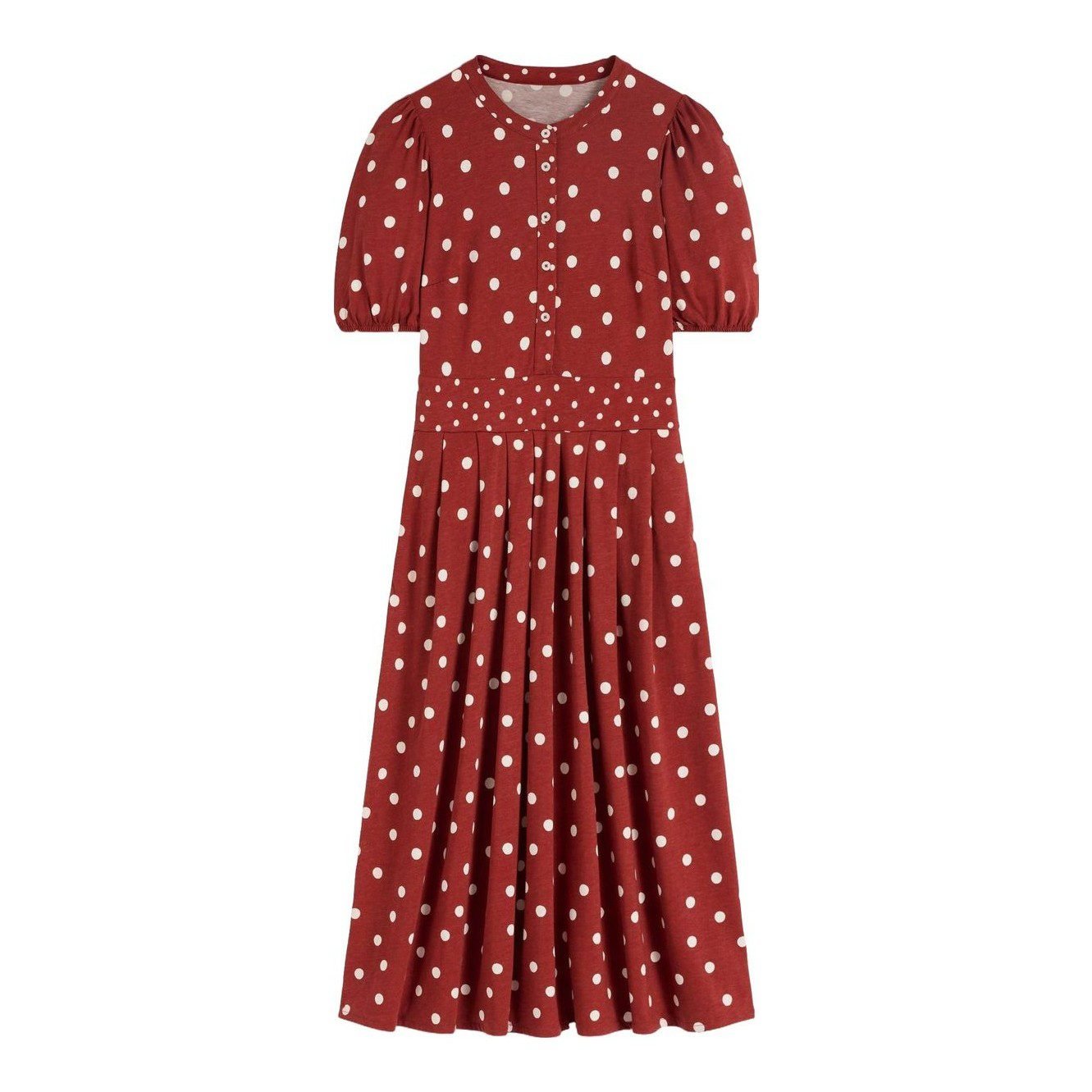 Amber Pleat Jersey Midi Dress (Burnt Orange, Painted Dot)
