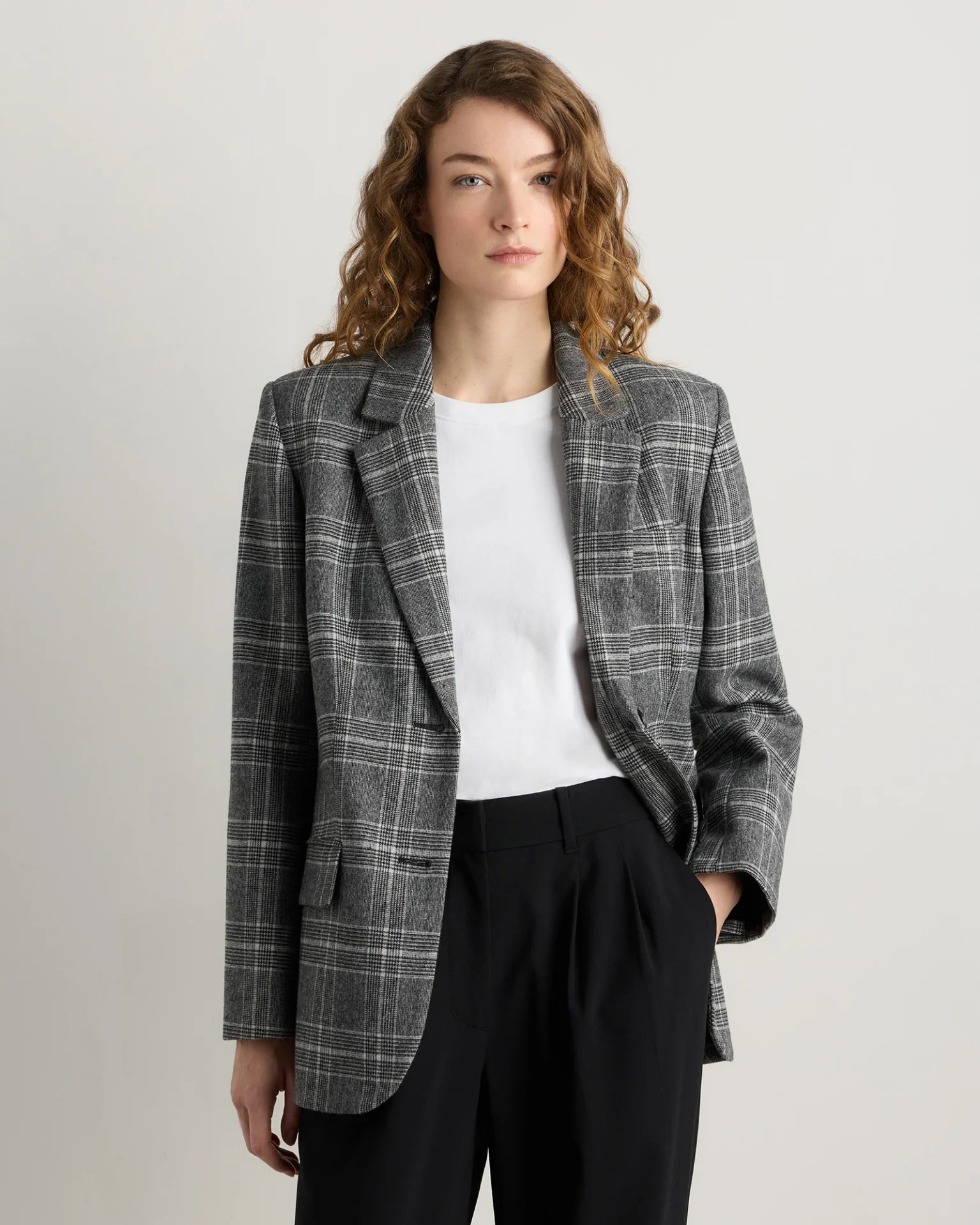 Italian Wool Oversized Blazer (Classic Glen Plaid)