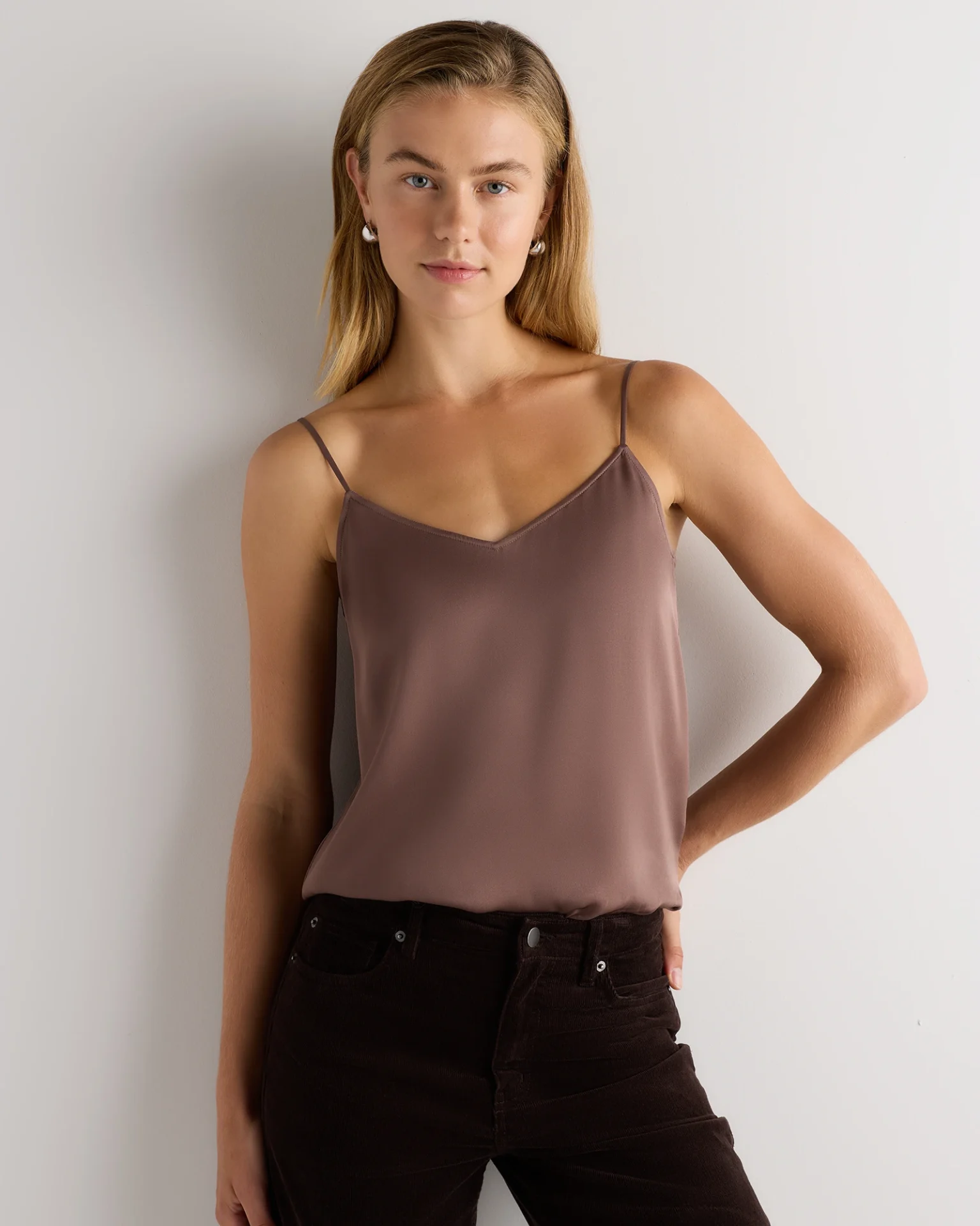 Washable Stretch Silk V-Neck Cami (Ivory)