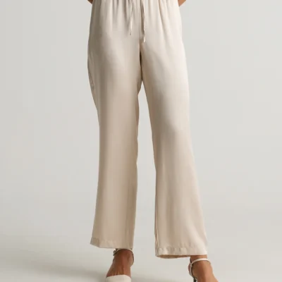 100% Washable Silk Drawstring Wide Leg Pants (Champagne)