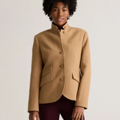 Italian Wool Stand Collar Blazer (Warm Camel)