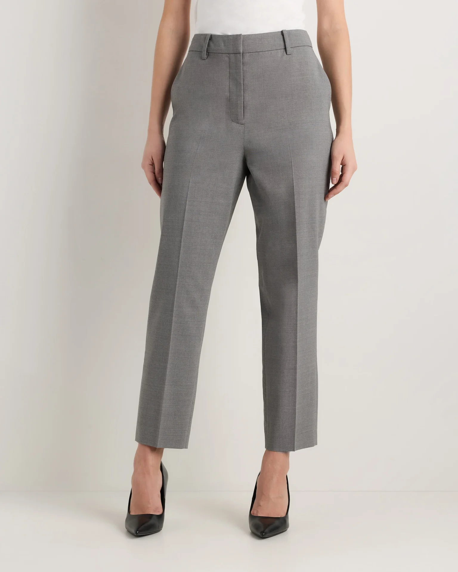 Italian Wool Slim Leg Ankle Pants (Grey Melange)