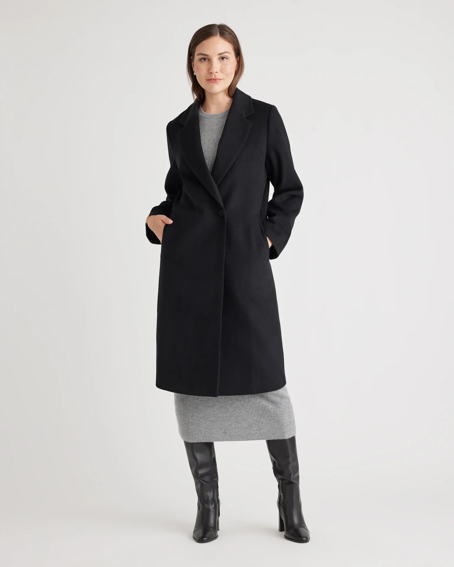 Italian Wool Classic Single-Breasted Coat (Black)