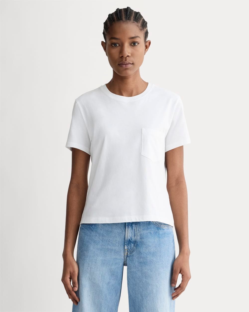 The Box-Cut Tee in Essential Cotton (White, Pocket)