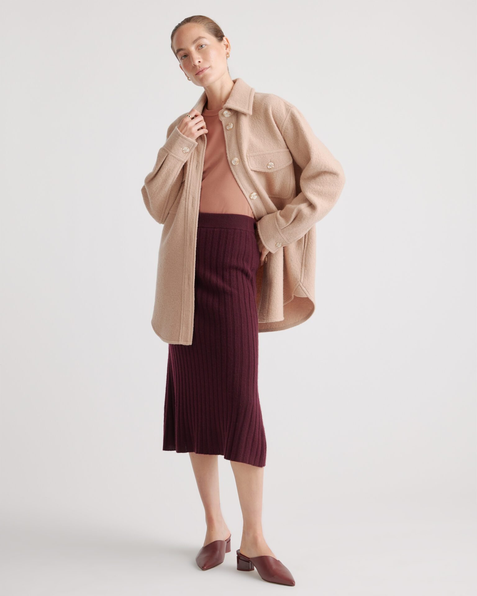 Mongolian Cashmere Midi Skirt (Burgundy)