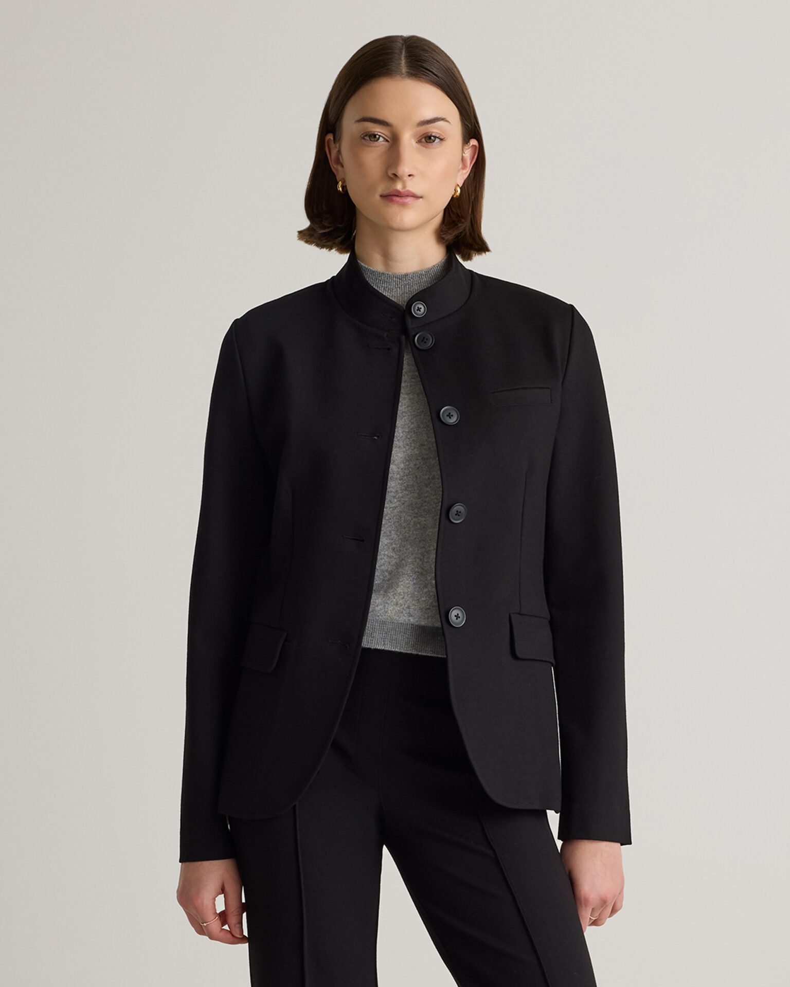 Ultra-Stretch Ponte Stand Collar Blazer (Black)