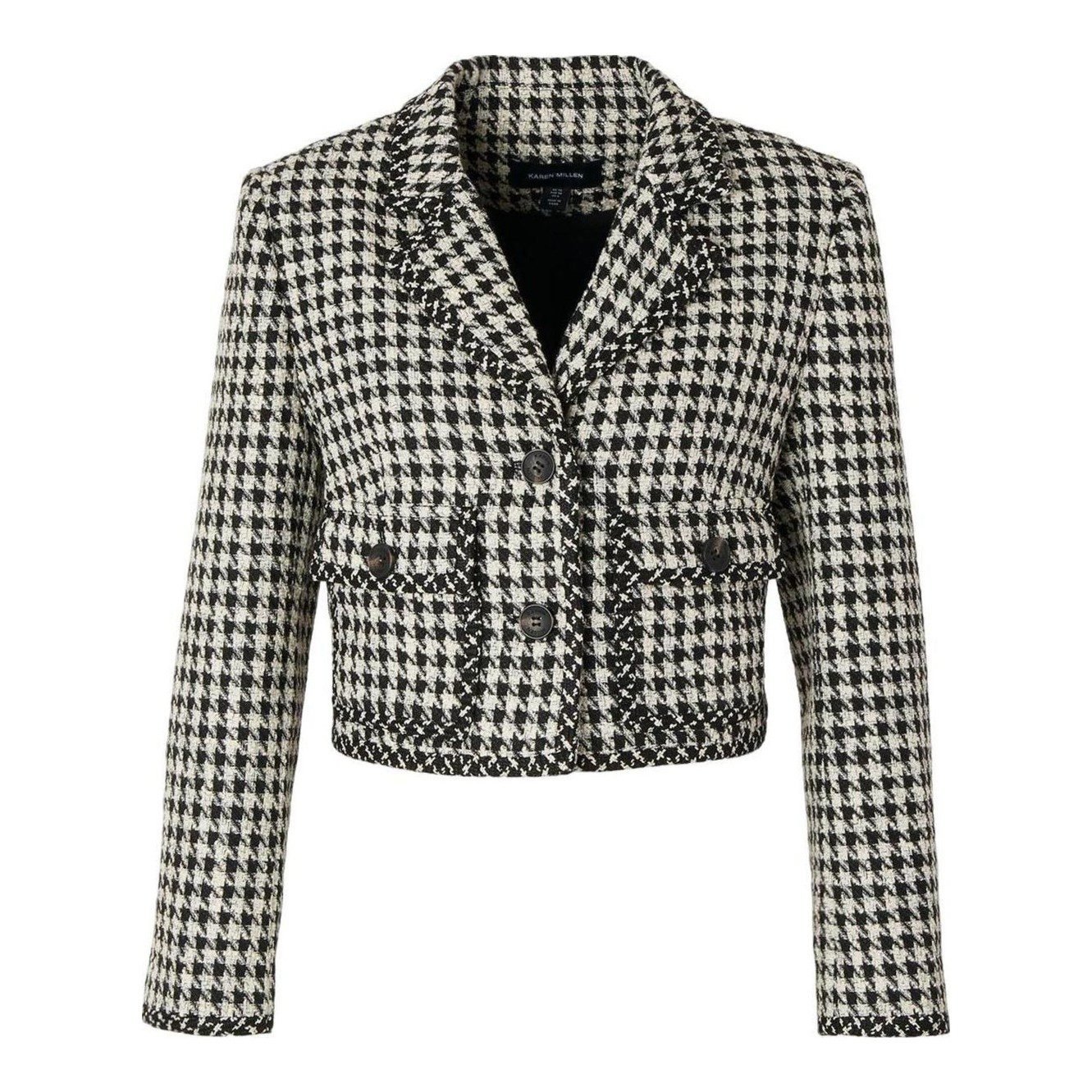 Double Button Tweed Cropped Jacket (Cream Houndstooth)