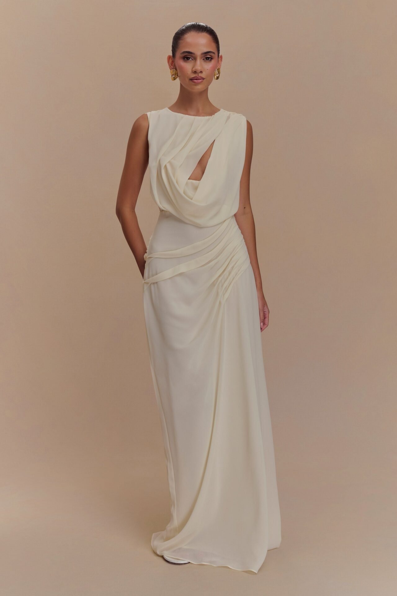Oria Chiffon Maxi Dress (Ivory)