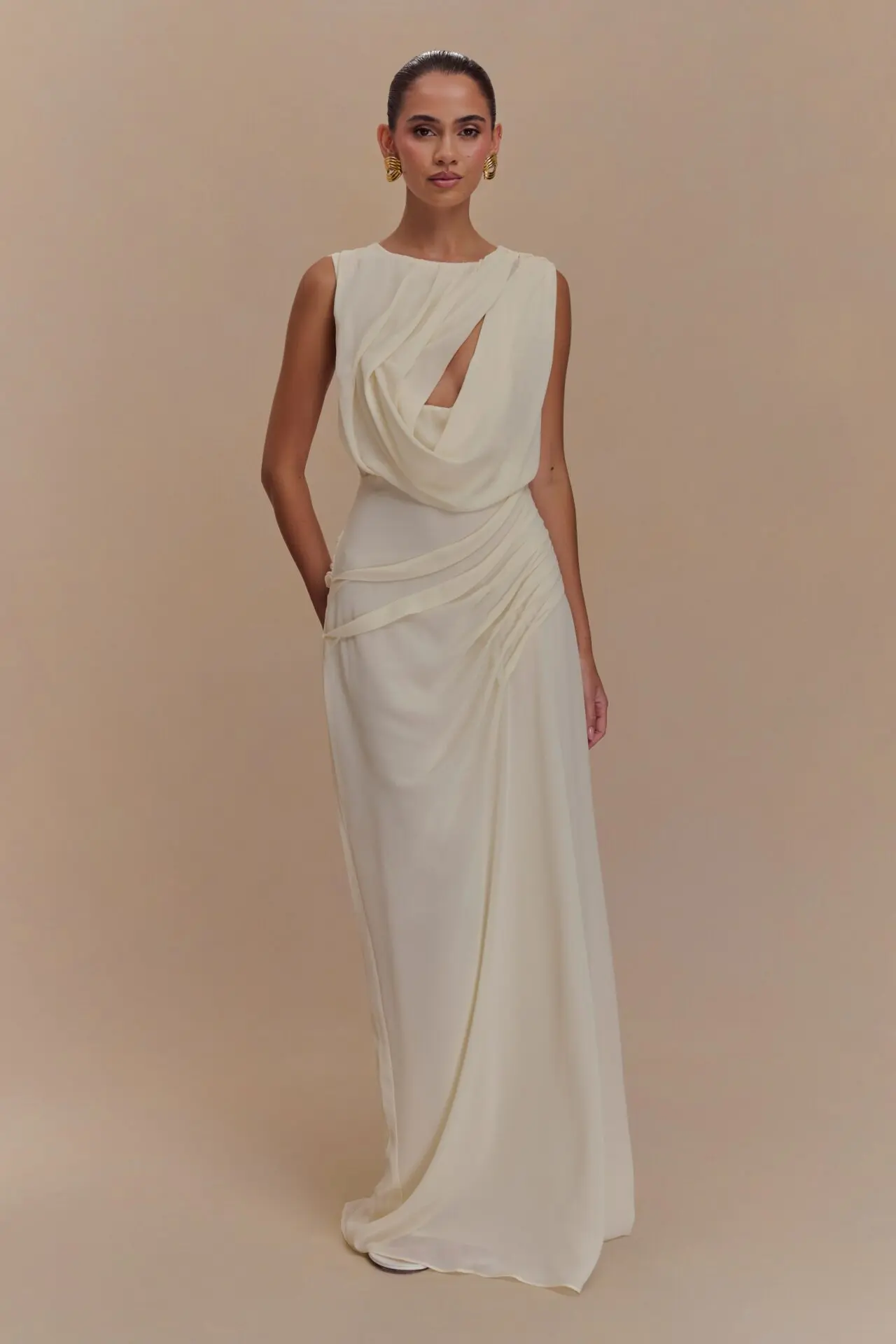 Oria Chiffon Maxi Dress (Ivory)