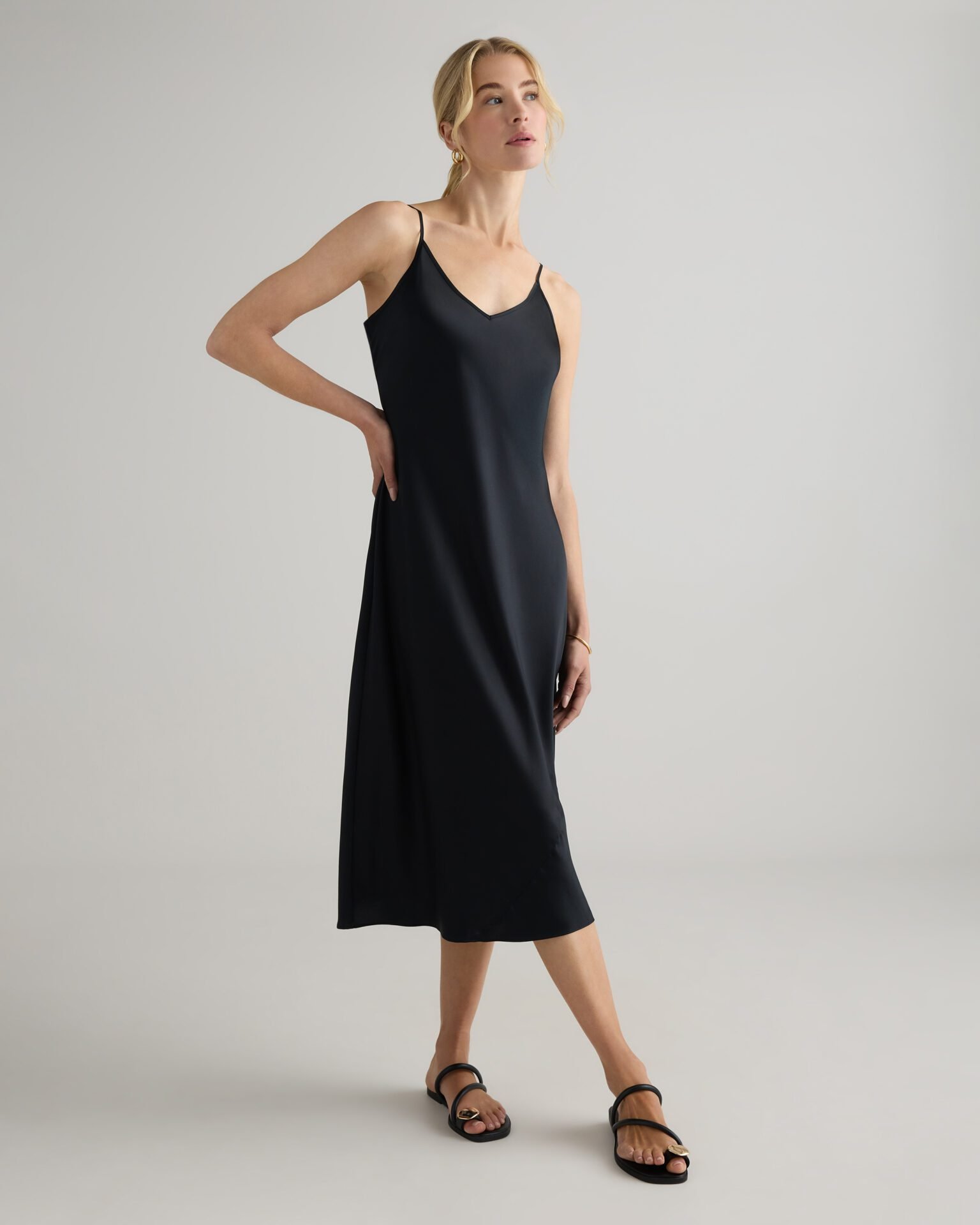 100% Washable Silk Slip Dress (Black)