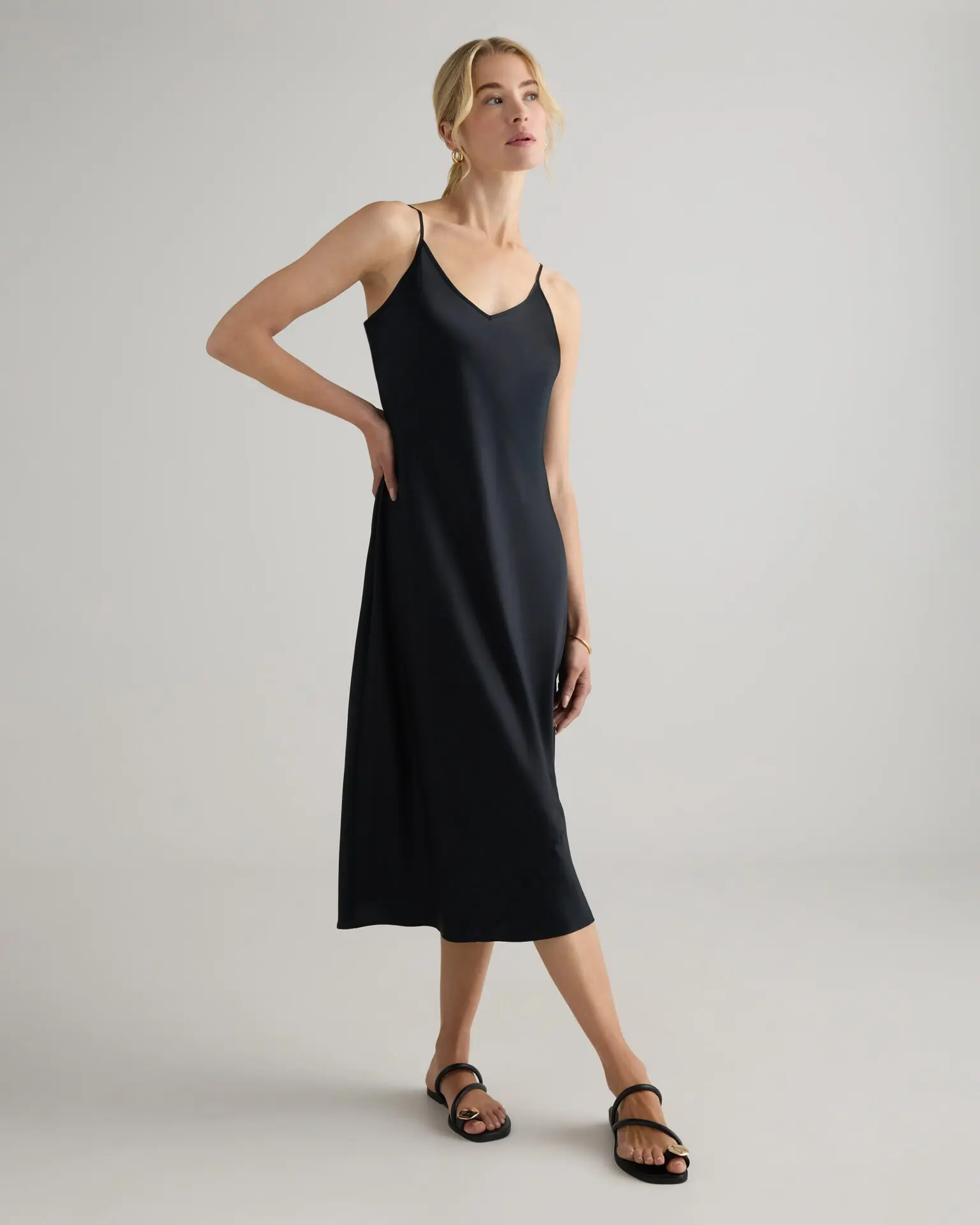 100% Washable Silk Slip Dress (Black)