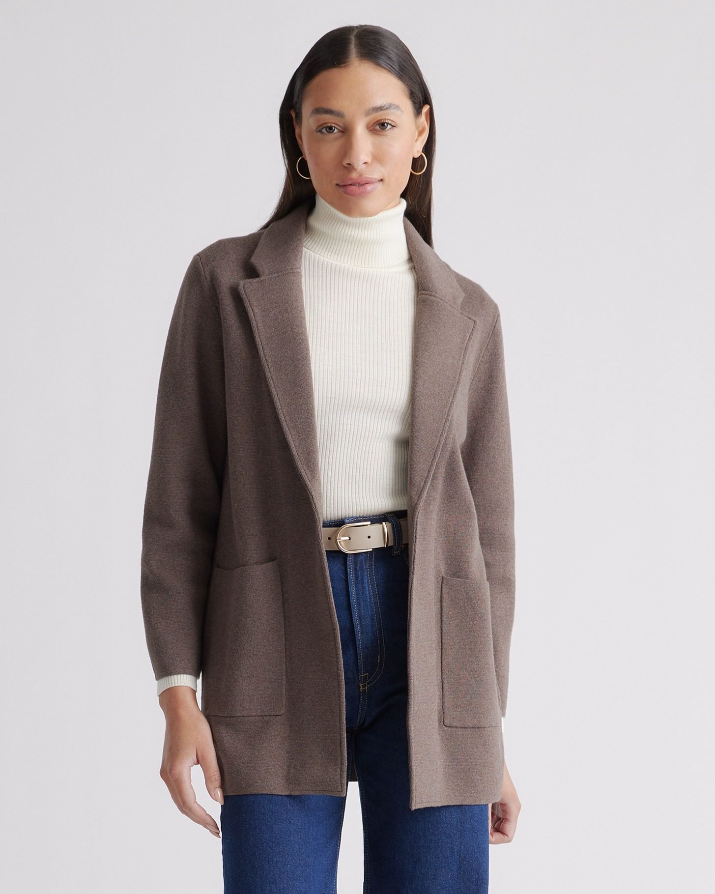 100% Organic Cotton Knit Blazer (Heather Brown)