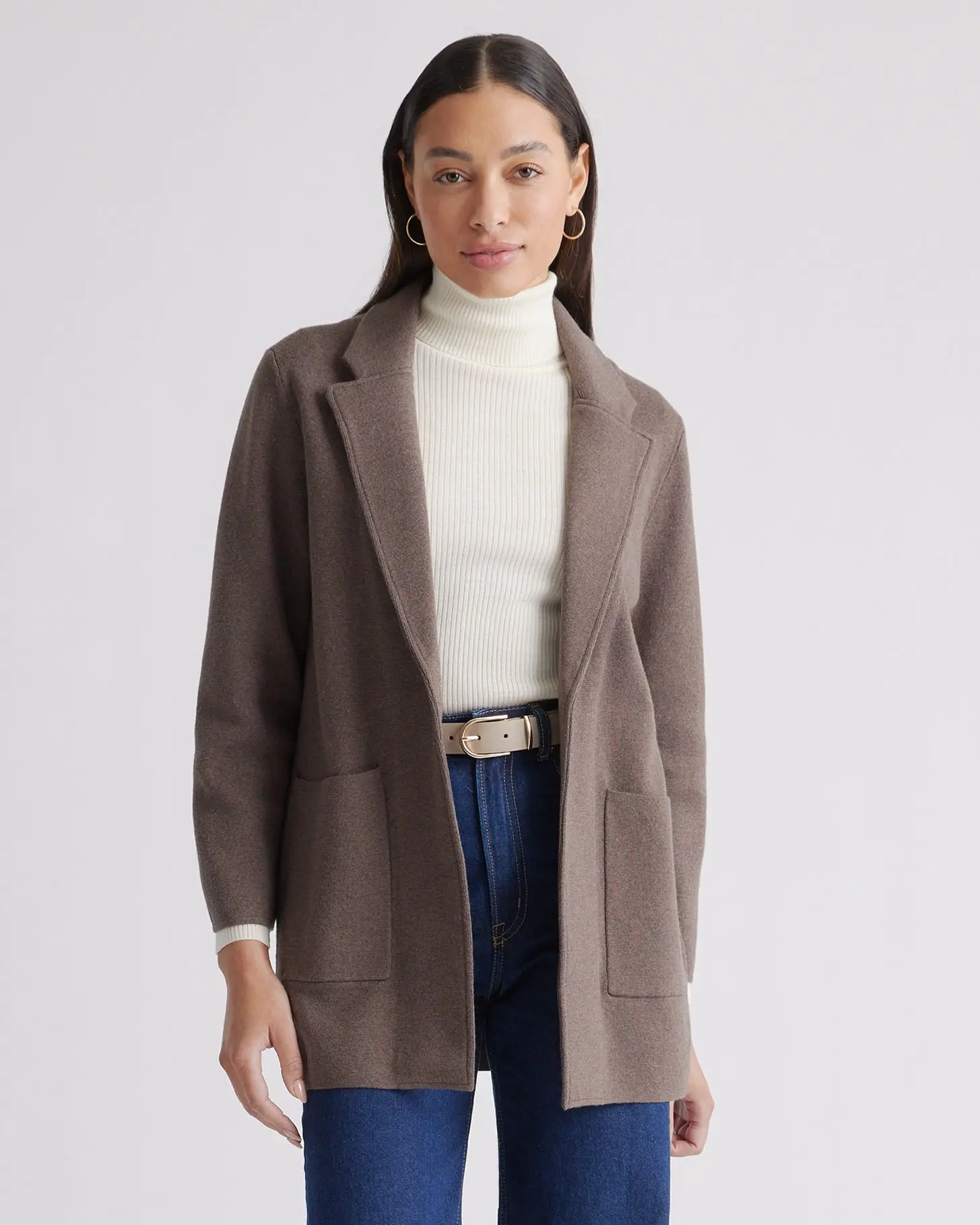 100% Organic Cotton Knit Blazer (Heather Brown)