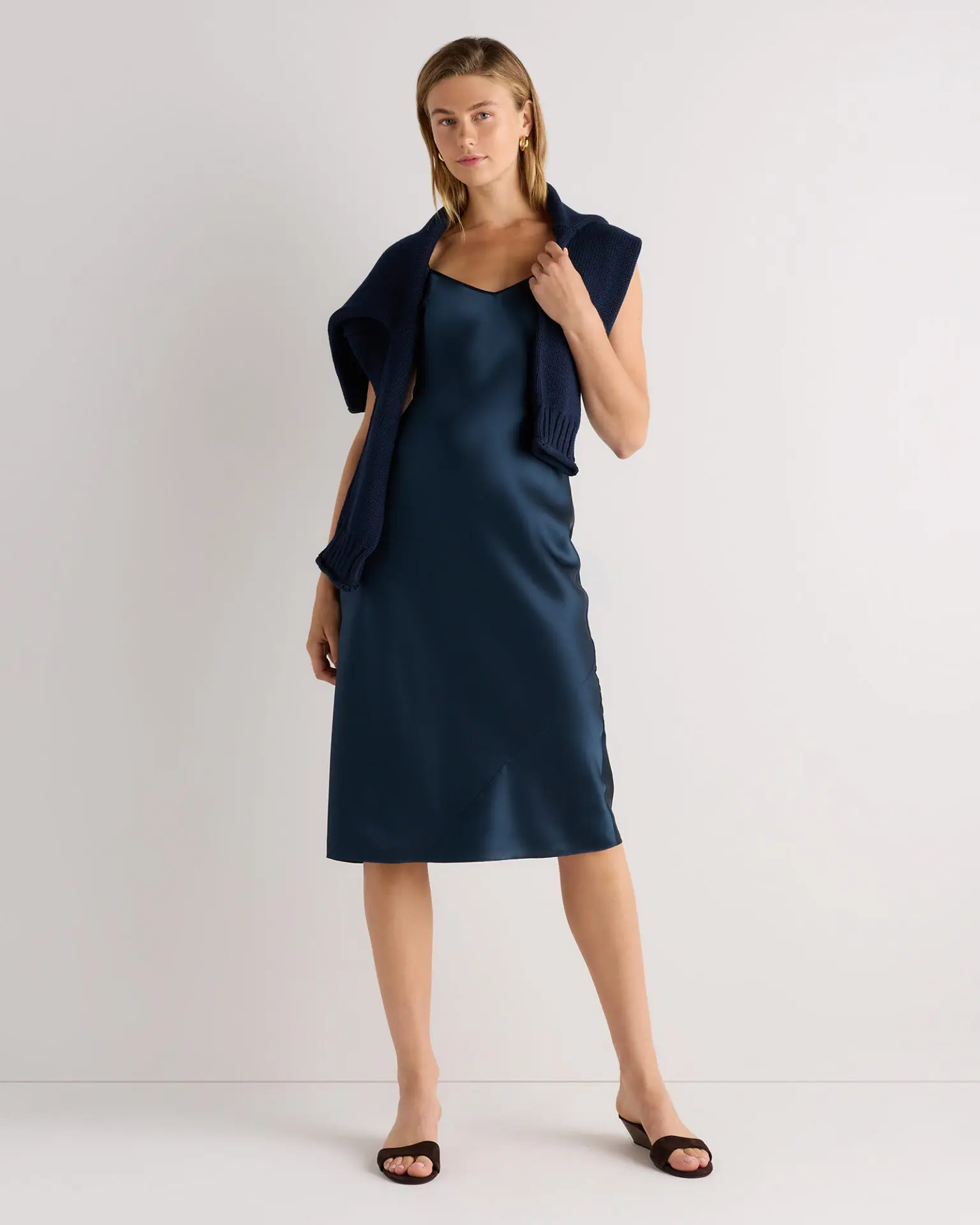 100% Washable Silk Slip Dress (Stratus Blue)
