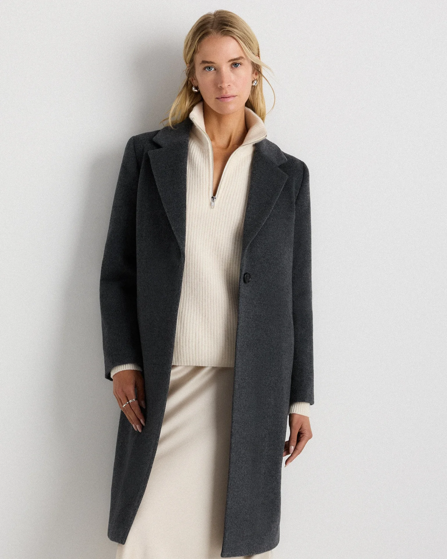 Wool Cashmere Classic Single-Breasted Coat (Heather Charcoal)