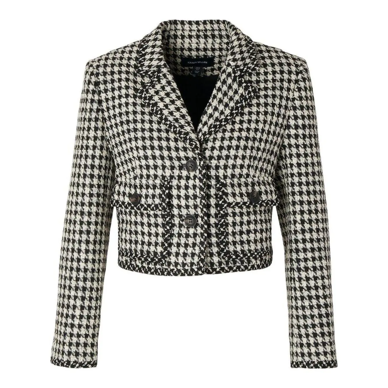 Double Button Tweed Cropped Jacket (Cream Houndstooth)