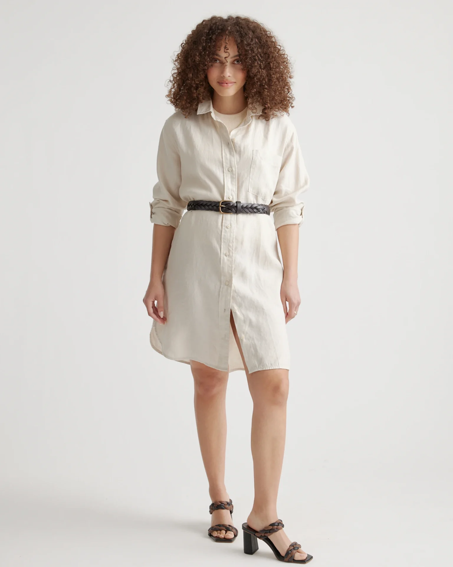 100% European Linen Shirt Dress (Sand)