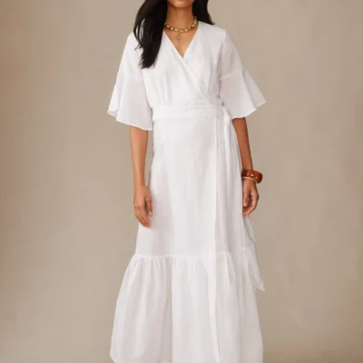 Emily Linen Blend Wrap Dress
