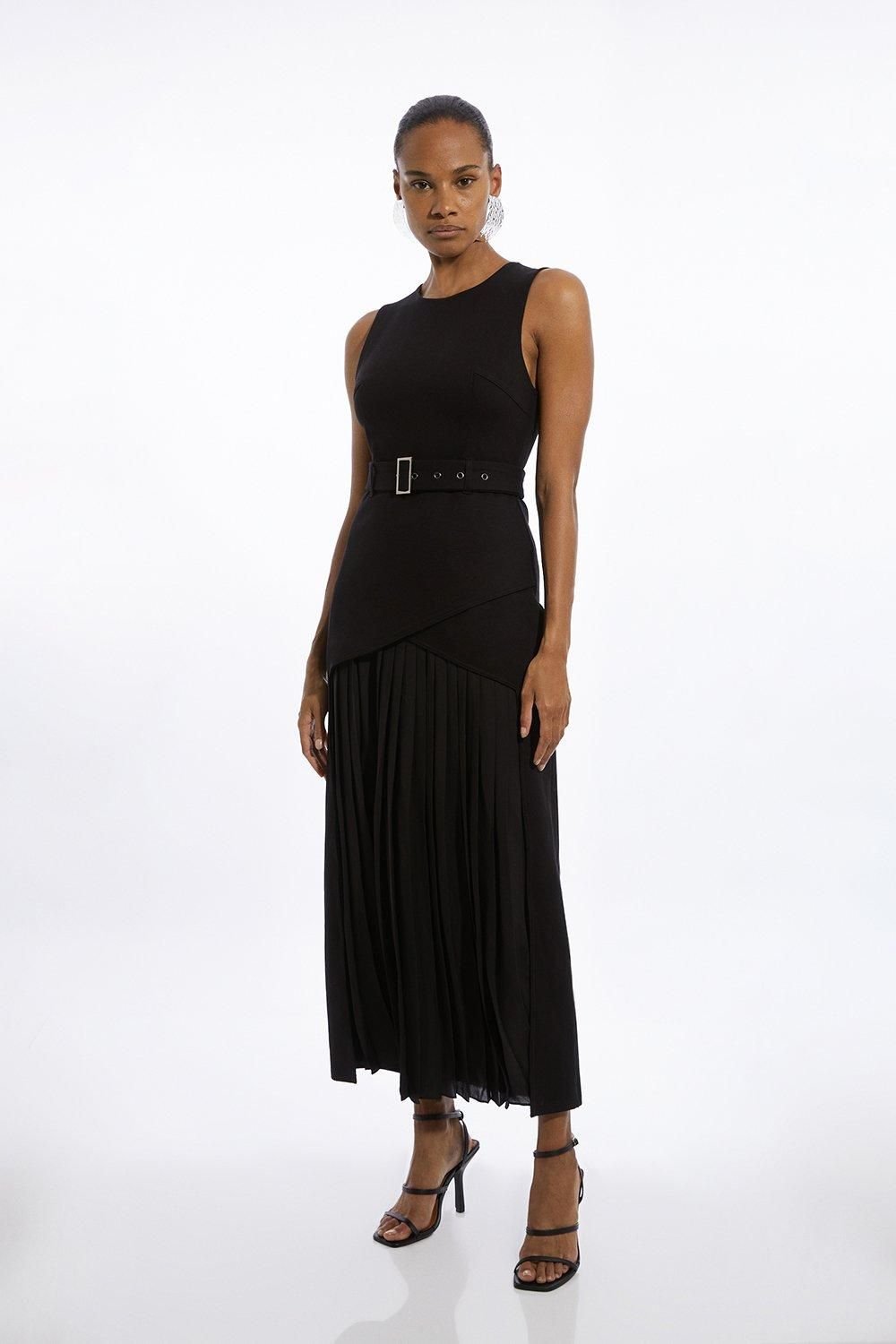 Forever Ponte And Georgette Jersey Pleated Maxi Dress