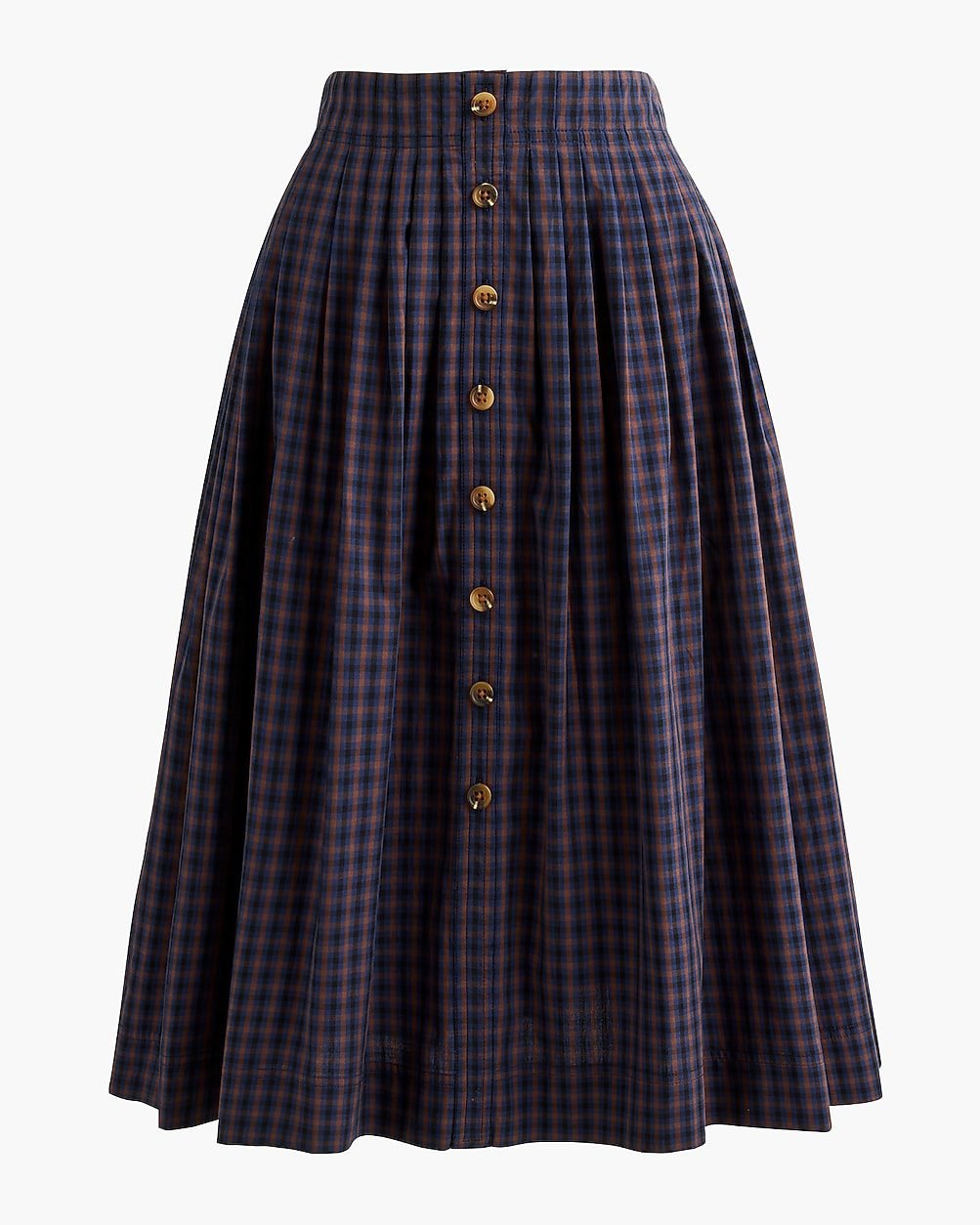 Pleated Button-Front Midi Skirt