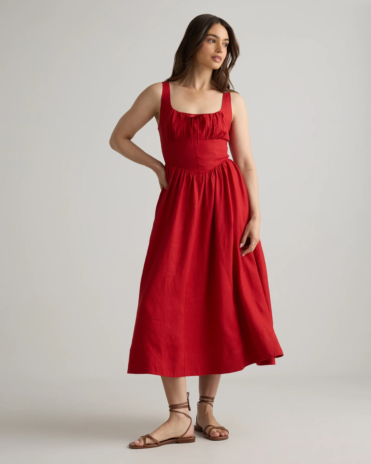 100% European Linen Corset Midi Dress (Chile)