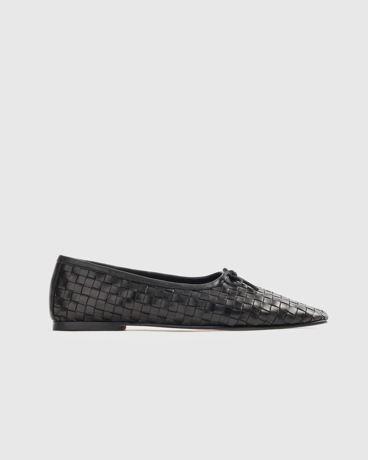 Italian Leather Handwoven Square Toe Ballet Flat (Black)