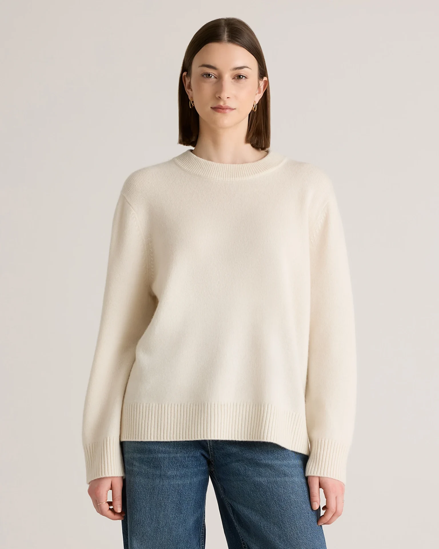 Mongolian Cashmere Oversized Crewneck Sweater (Ivory)