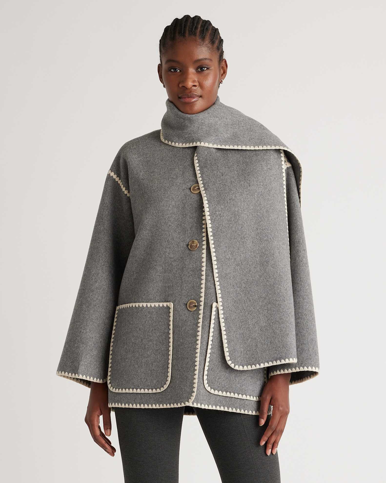 Double-Faced Merino Wool Scarf Coat (Heather Grey)