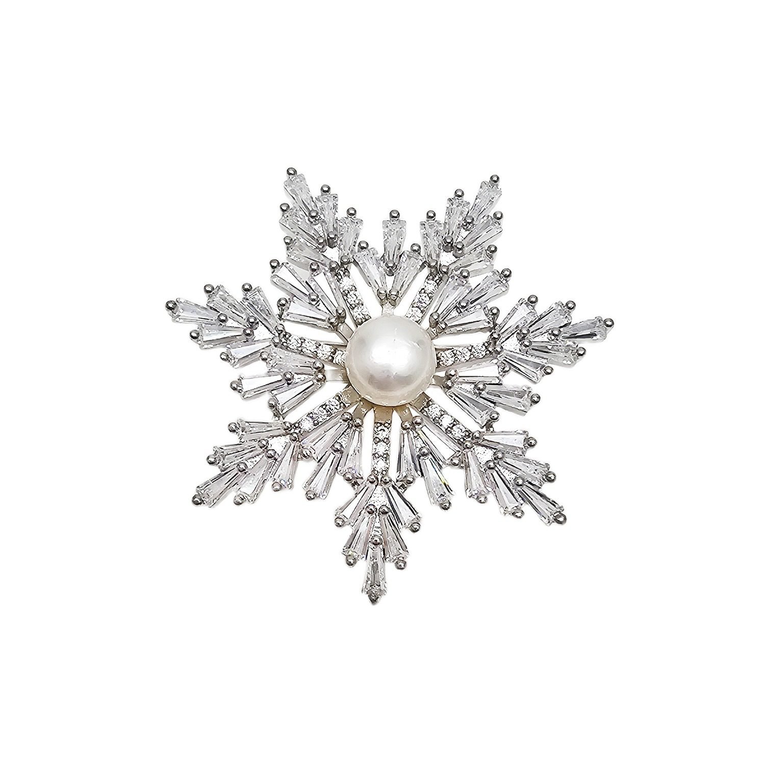 Pearl Setting Snowflake Shaped Brooch