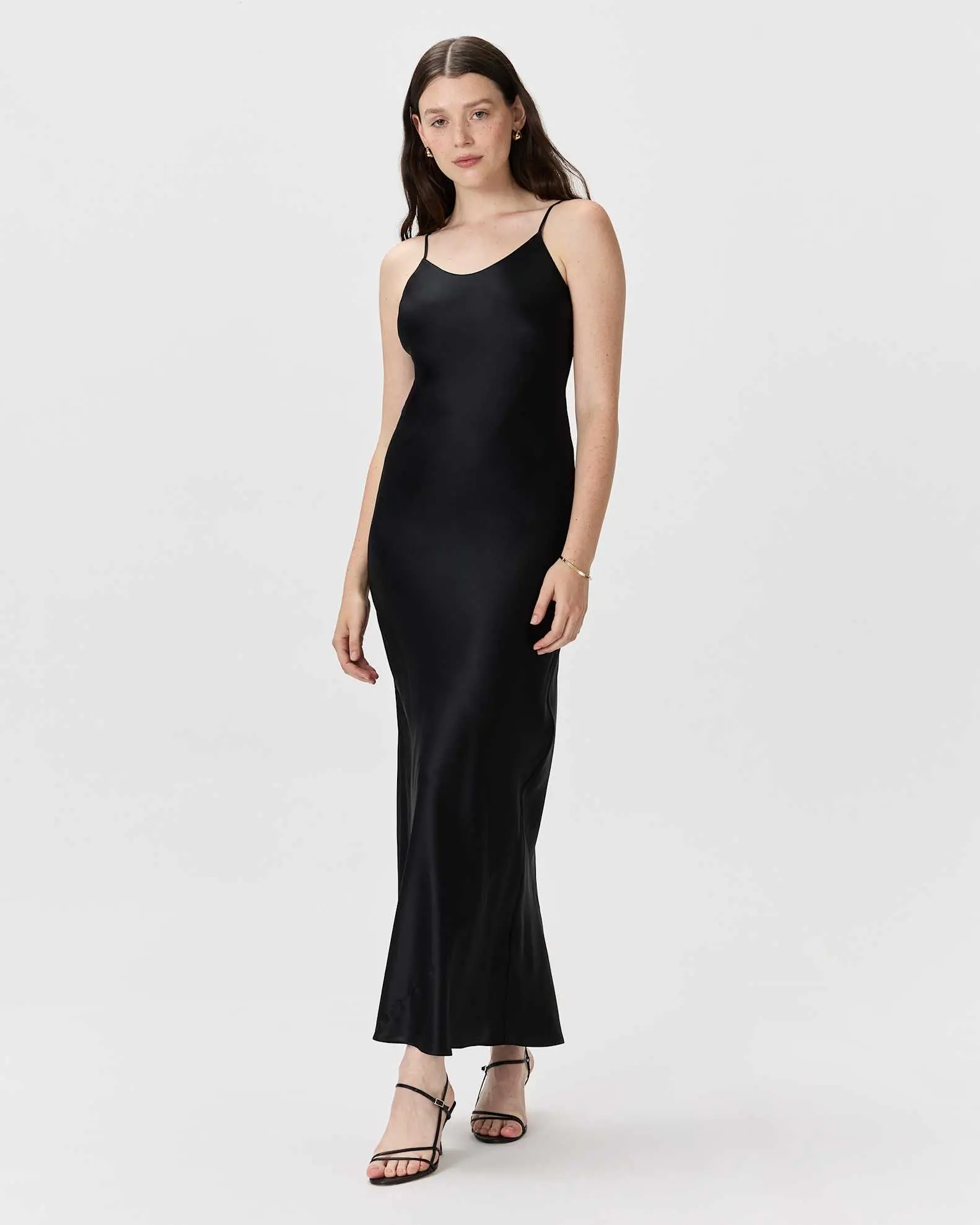 100% Washable Silk Maxi Slip Dress (Black)
