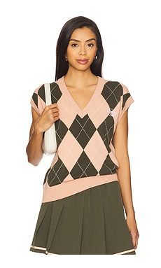 Avika Argyle Vest (Dusty Pink & Deep Ivy)