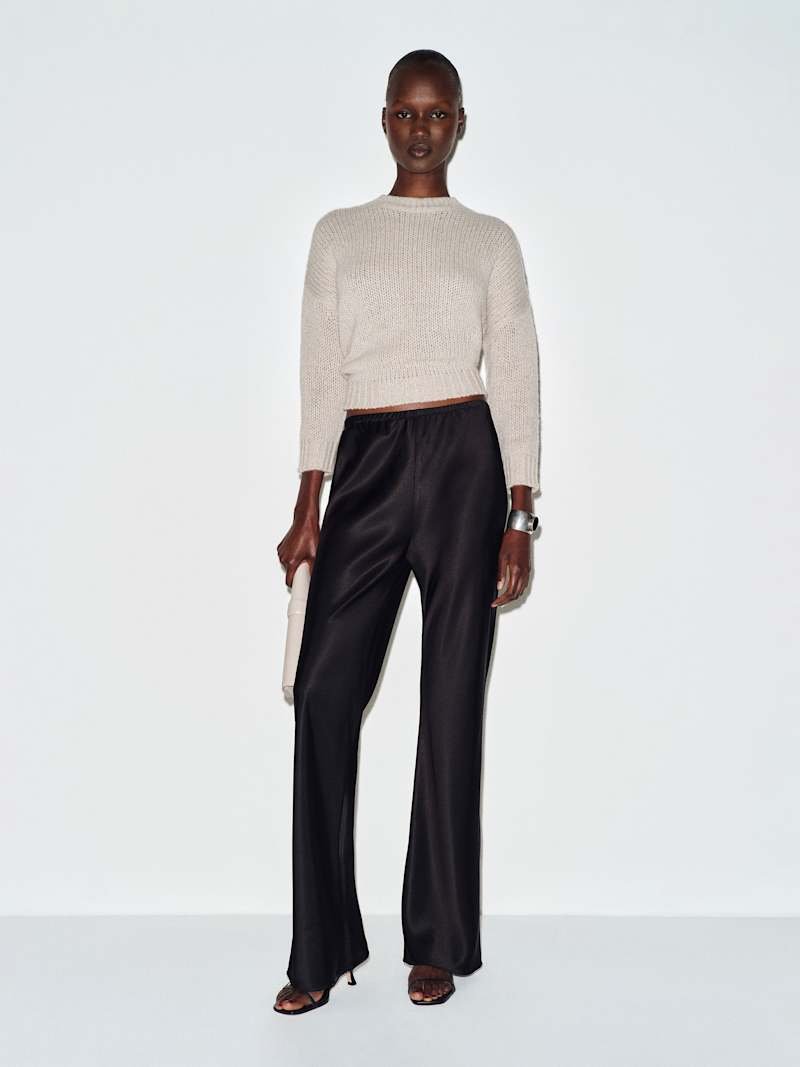Gale Satin Mid Rise Bias Pant (Black)