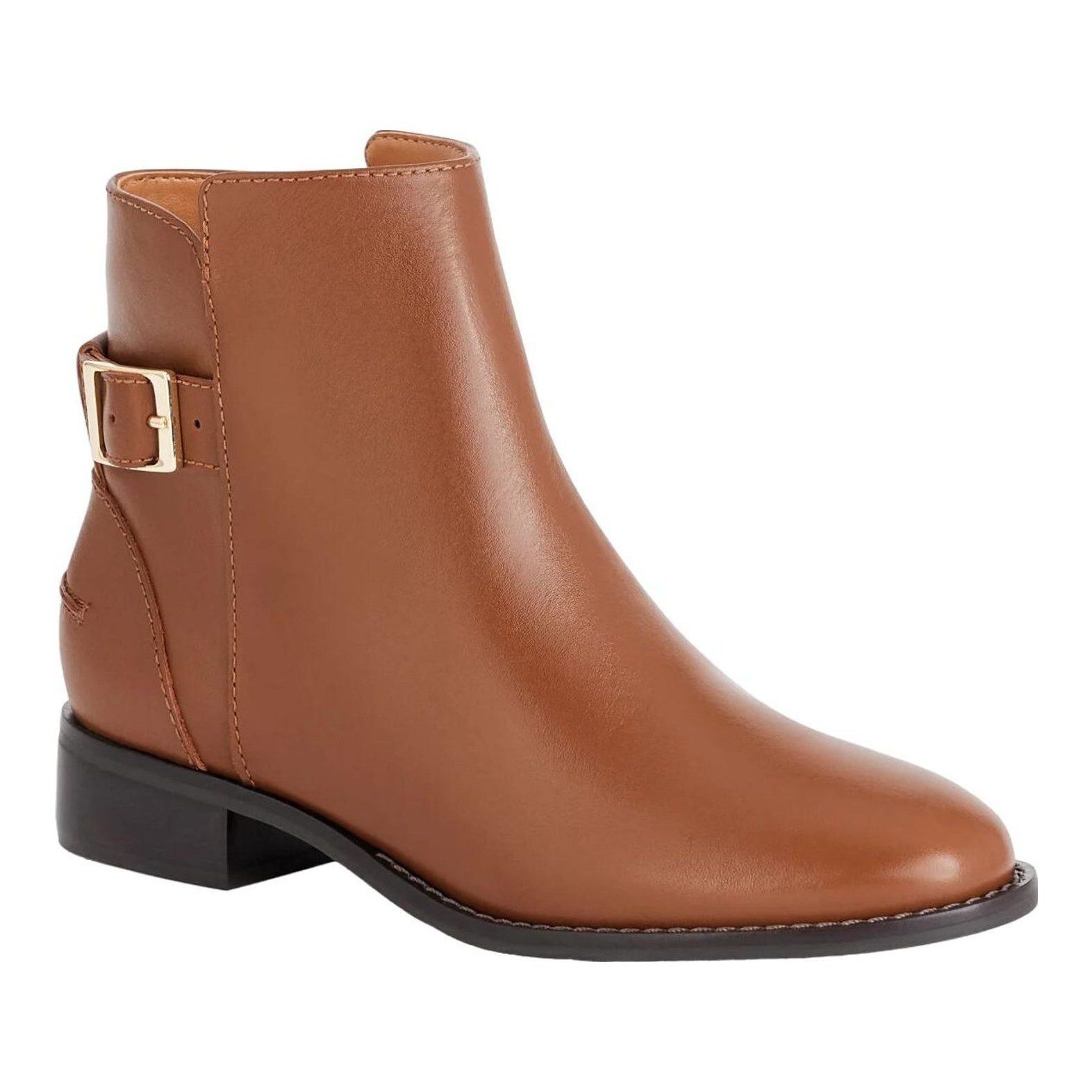 Tish Leather Buckle Ankle Boots (Cognac)