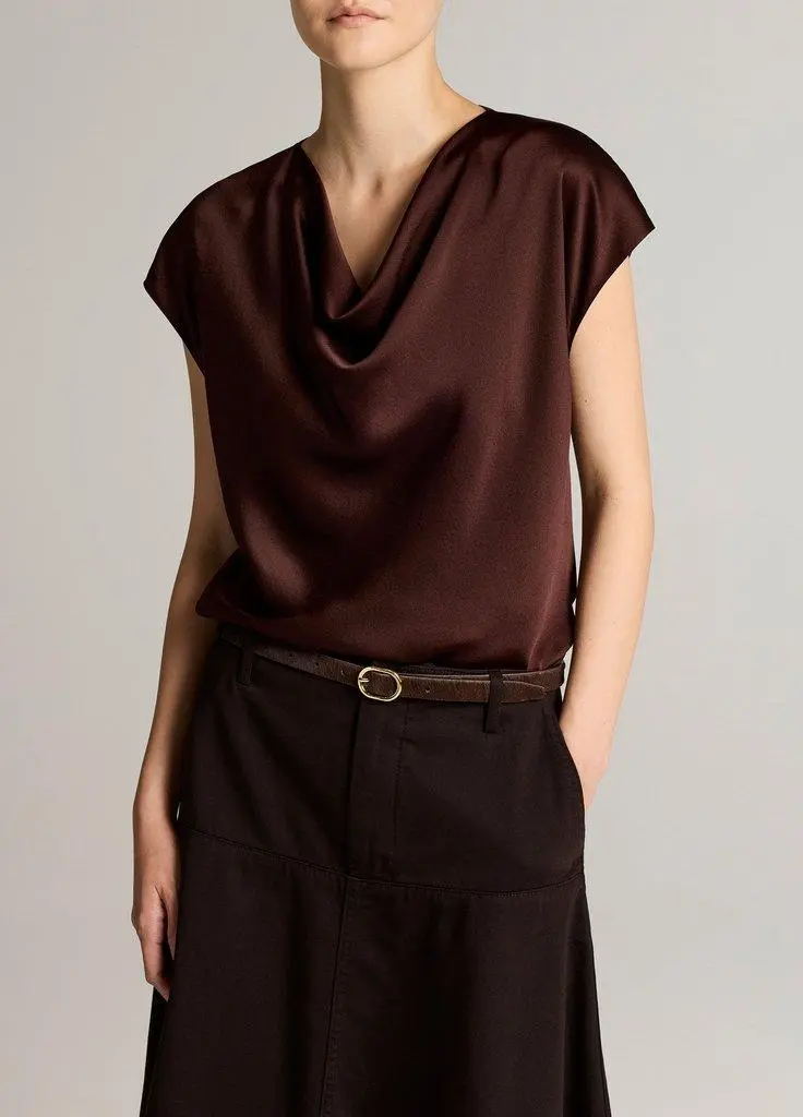 Silk Cowl-Neck Blouse (Dark Cherrywood)