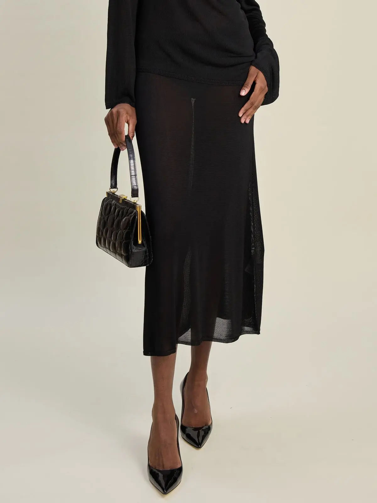 Knitted Midi Skirt (Black)